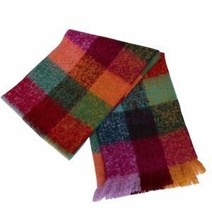 SIMONS LE 31 Multicolor Plaid Scarf Soft Fringe 70” Long one size